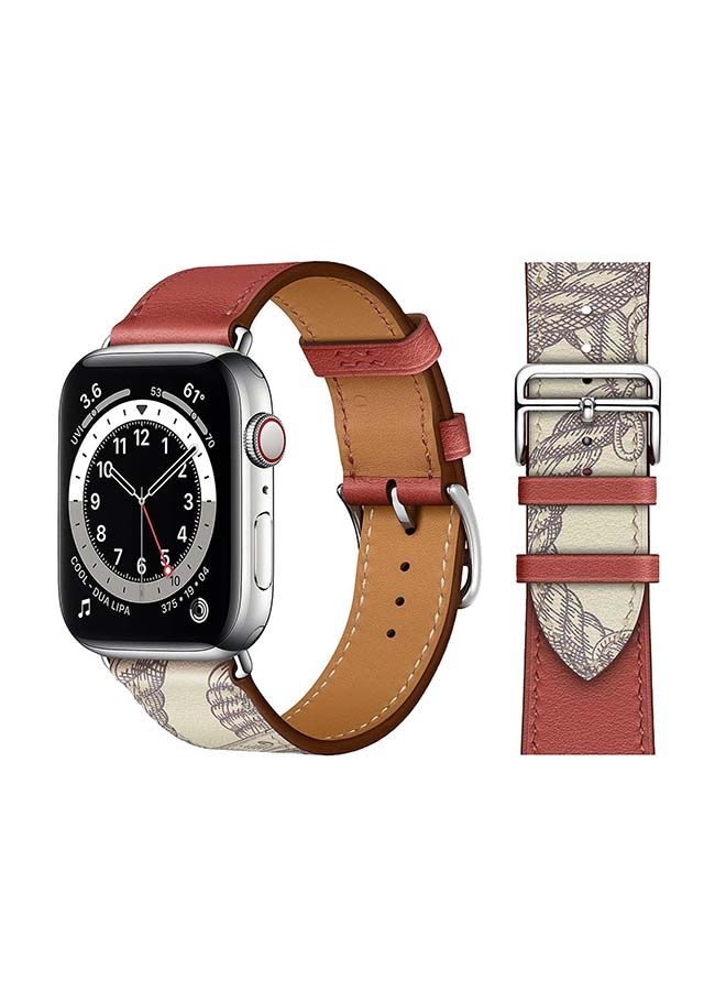 NIBEMINENT Genuine Leather Replacement Band For Apple Watch Series 6/SE/5/4/3/2/1 Brique Beton - Image 2