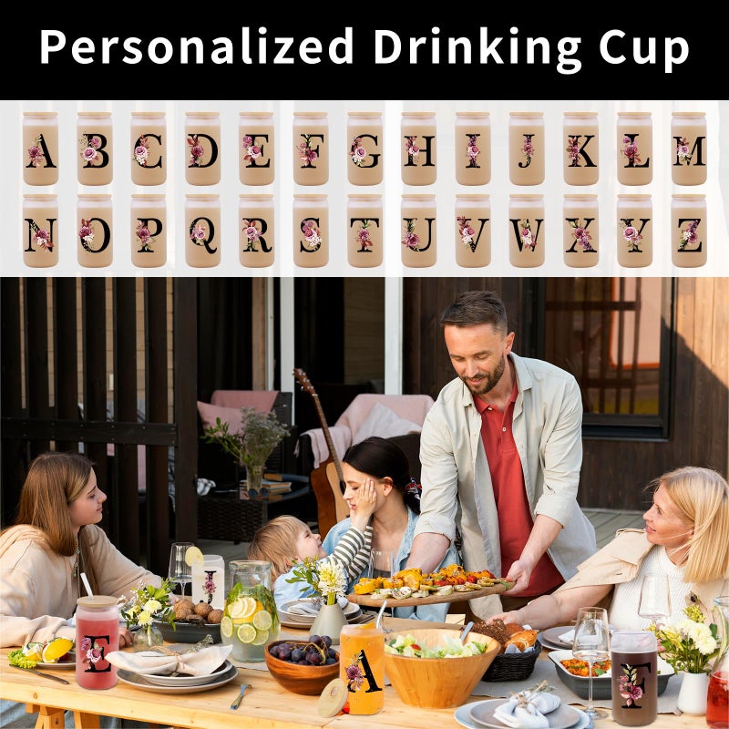 Wulcea Monogrammed Glass Drinking Cup With Lid Straw Women Her Sister Mom Girlfriend Aunt Best Friend Friendship Grandma Bestie Wife Daughter Law Lady Happy Birthday Cool Funny Meaningful Unique Gifts Cute,J - Image 2