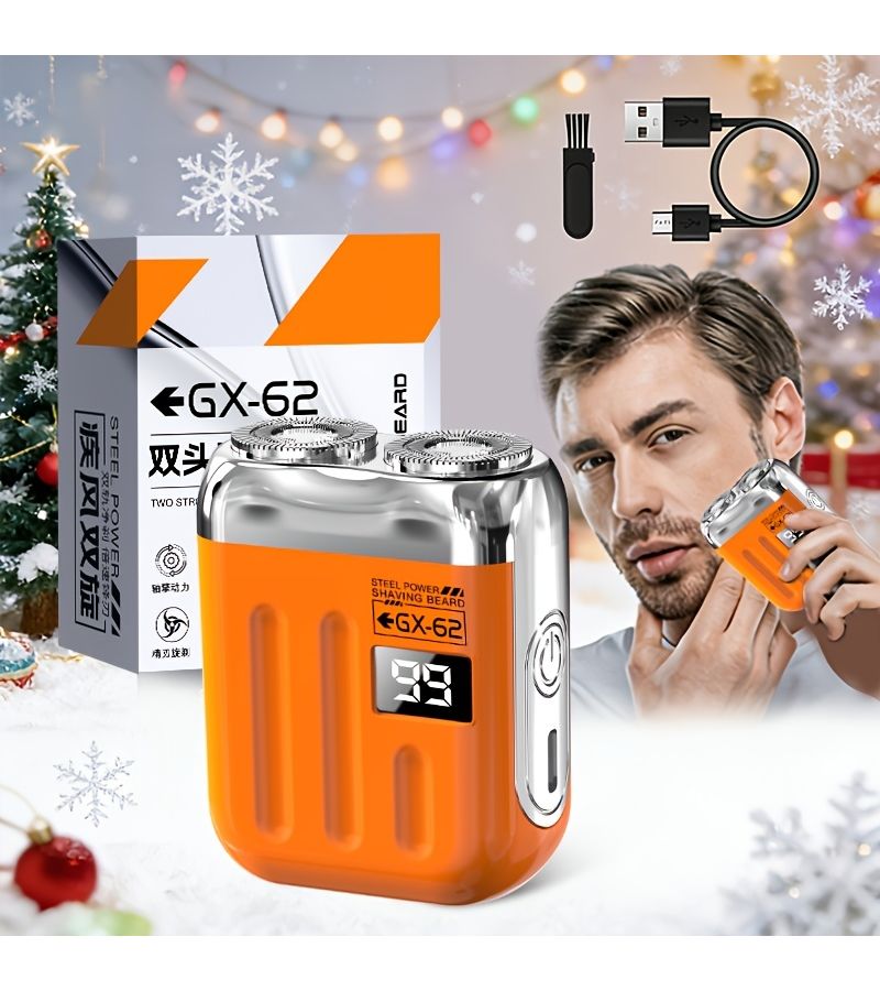 Orange Mini Portable Electric Shaver With Magnetic Dual Blade Head 2 Speed USB Charging For Men - Image 4