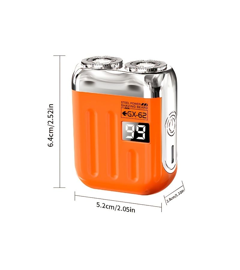 Orange Mini Portable Electric Shaver With Magnetic Dual Blade Head 2 Speed USB Charging For Men - Image 2