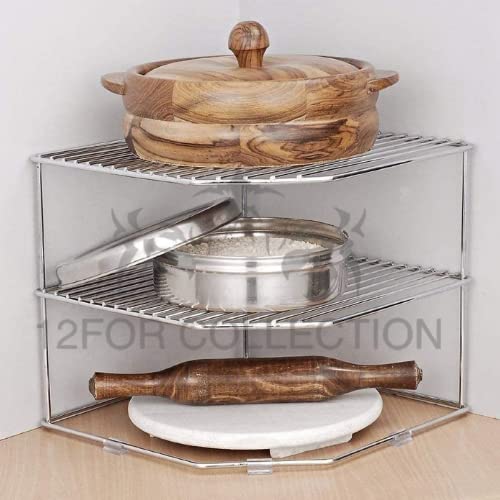 12FOR COLLECTION Stainless Steel 3-Tier Countertop Storage Rack For Corners, Multipurpose Kitchen Plate Dish Corner Shelf, Rack Stand Holder - Image 2