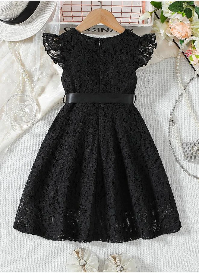 Take Two Take Two Lace Ruffled Sleeve Bow Detail Knee Length Dress