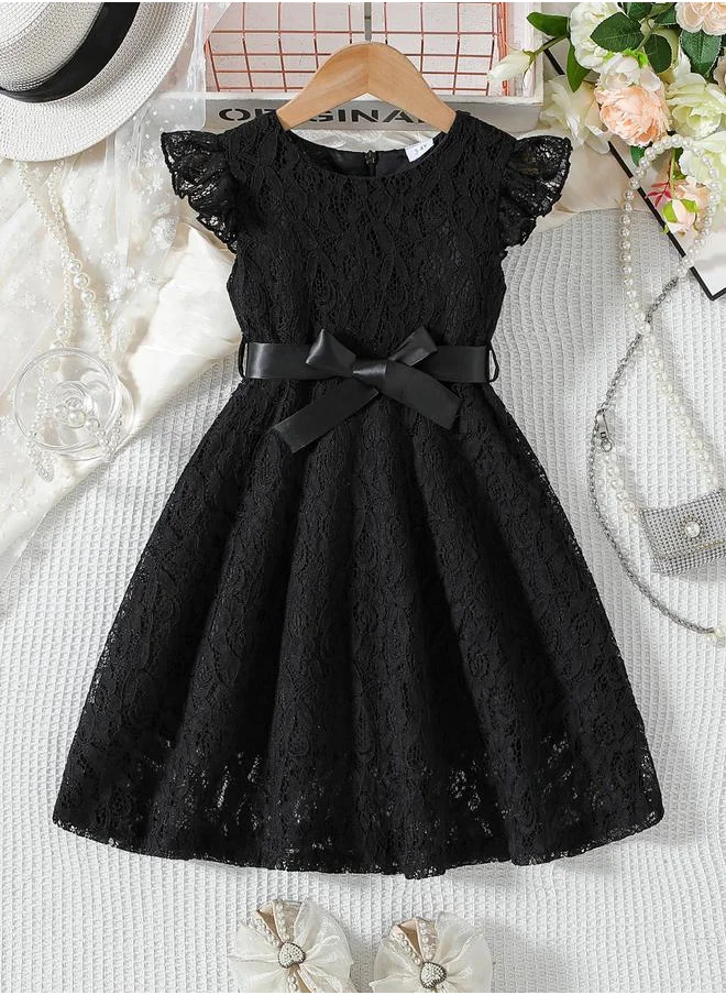 Take Two Take Two Lace Ruffled Sleeve Bow Detail Knee Length Dress