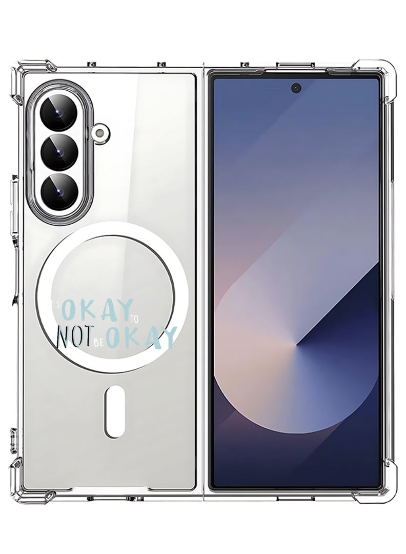 Theodor Magnetic Case for Samsung Galaxy Z Fold 7 Compatible with MagSafe Wireless Charging, Shockproof Phone Bumper Cover Its okay to be not okay - White - Image 1