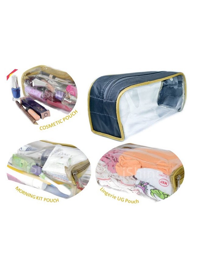 iShine Multipurpose Travel Morning Zipper Pouch for Men and Women Transparent Grey Gold - 1 pc - Image 3