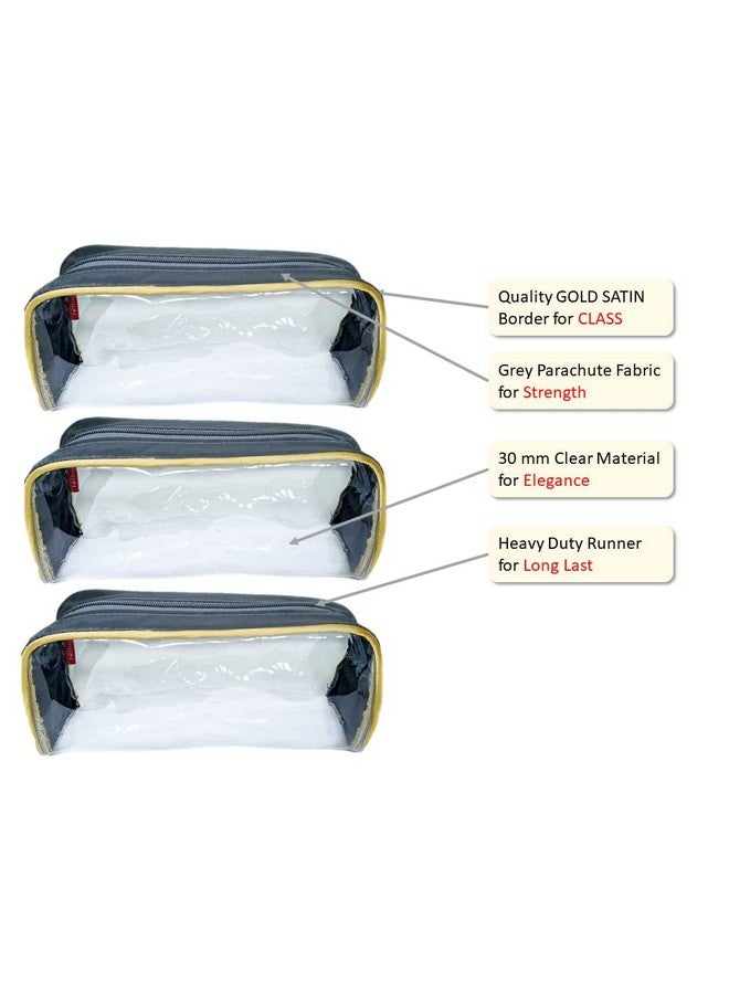 iShine Multipurpose Travel Morning Zipper Pouch for Men and Women Transparent Grey Gold - 1 pc - Image 5