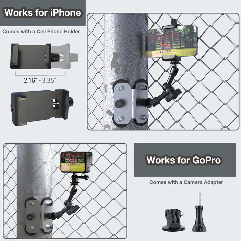 MOHOSOKO Magnetic Fence Mount for Mevo Start, GoPro, iPhone and Action Cameras - Two 1/4" Mount Points, Camera Magnet Holder for Game Changer at Baseball Field - Image 2