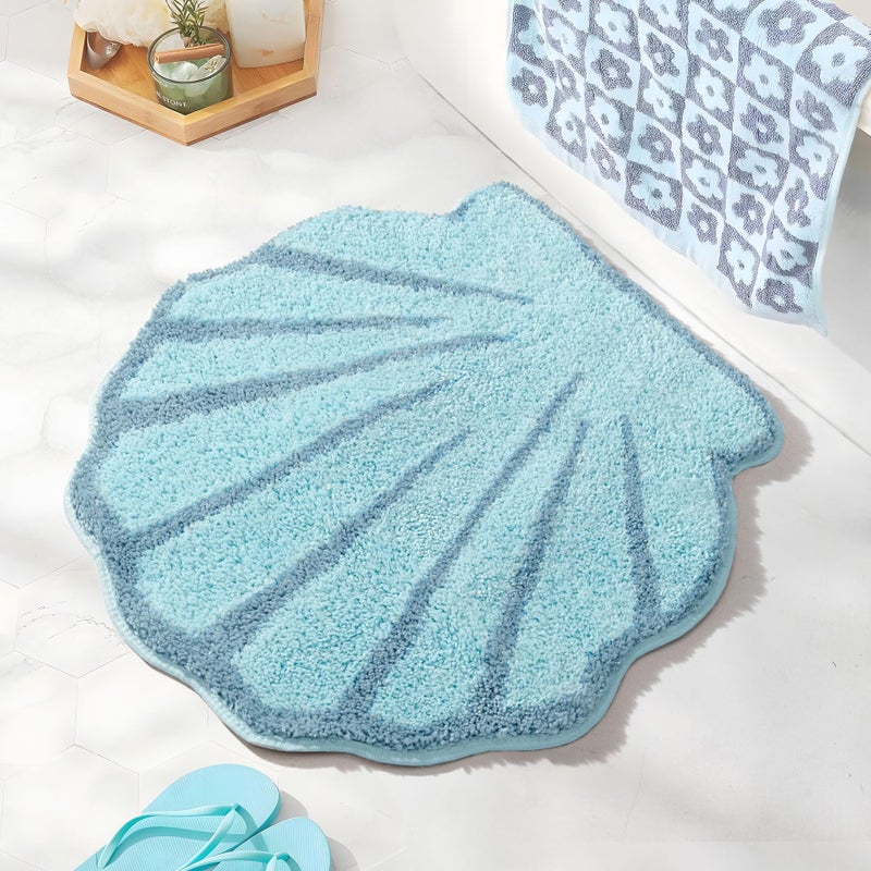 UNIBATH Seashell Bathroom Rugs and Mat Cute Beach Bath Mat for Cartoon Sea Bathroom Decor Aqua Blue Bath Rugs Plush NonSlip Foot Mat Absorbent Bathtub Rug Washable