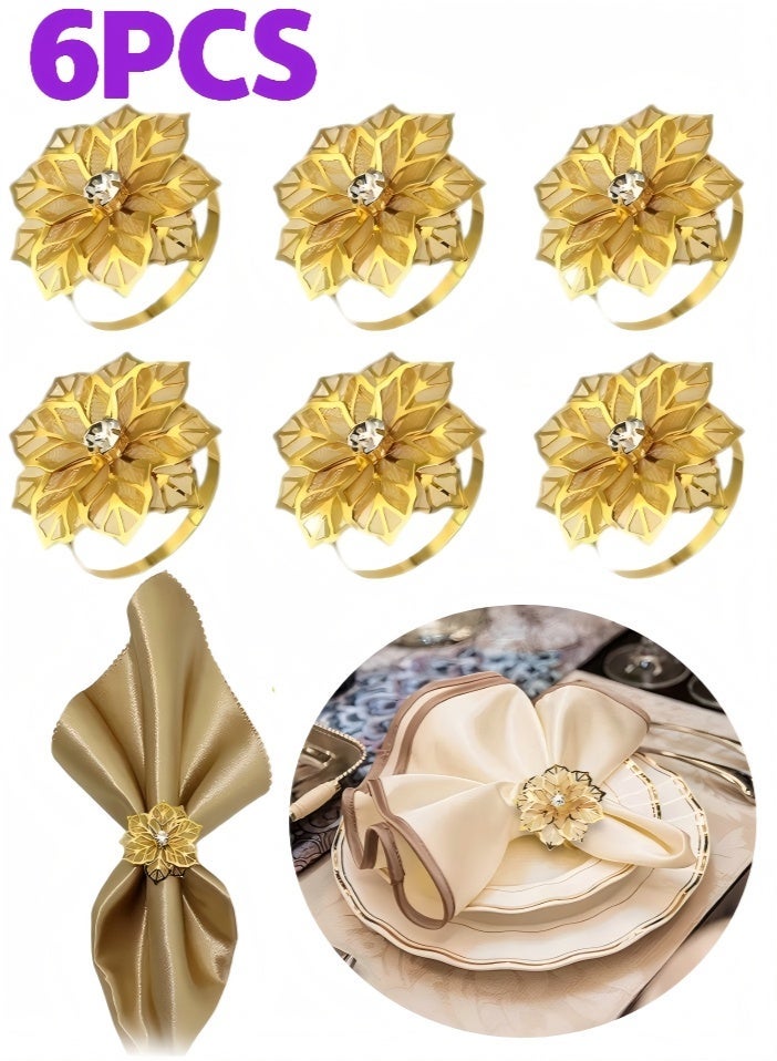 6 PCS Napkin Rings, Gold Flower Napkin Ring Holders, For Wedding Mother's Day Gather Prom Party Table Decoration - Image 1