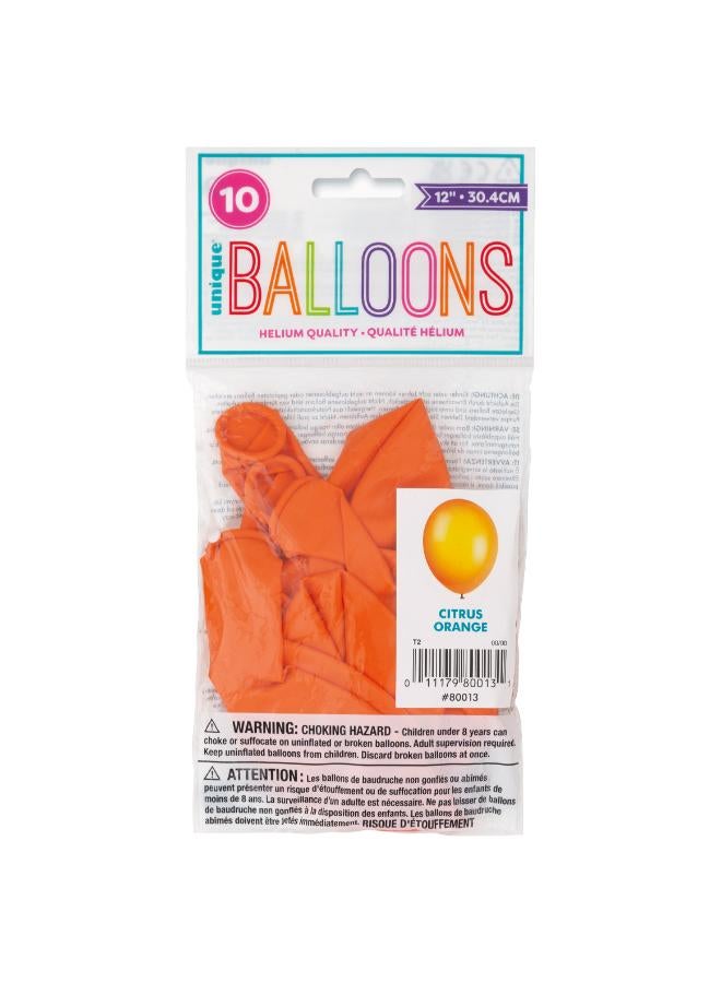 Unique 12" Pack Of 10 Citrus Orange Balloons - Image 2