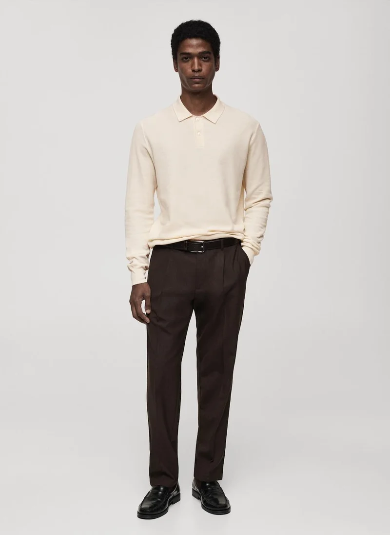 Mango Man Micro-Structured Cotton Blend Knitted Polo Shirt