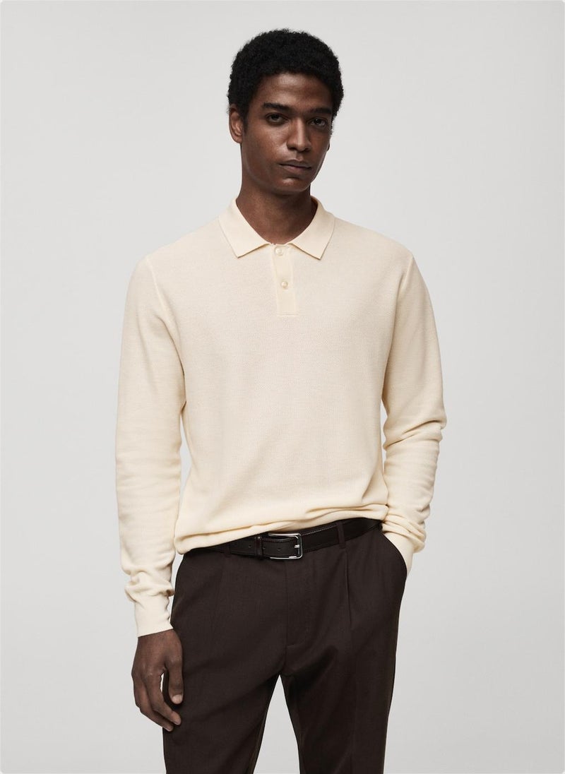 Mango Man Micro-Structured Cotton Blend Knitted Polo Shirt  - Image 1