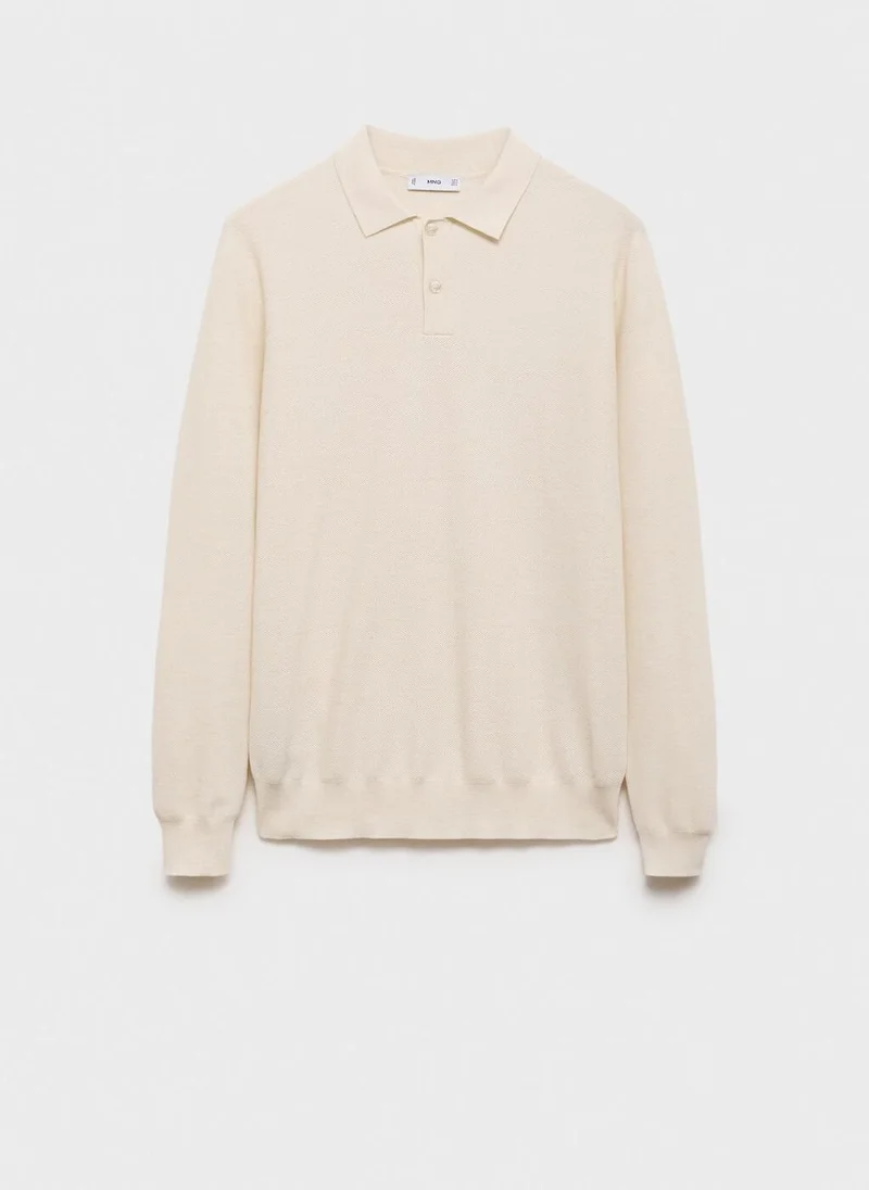 Mango Man Micro-Structured Cotton Blend Knitted Polo Shirt