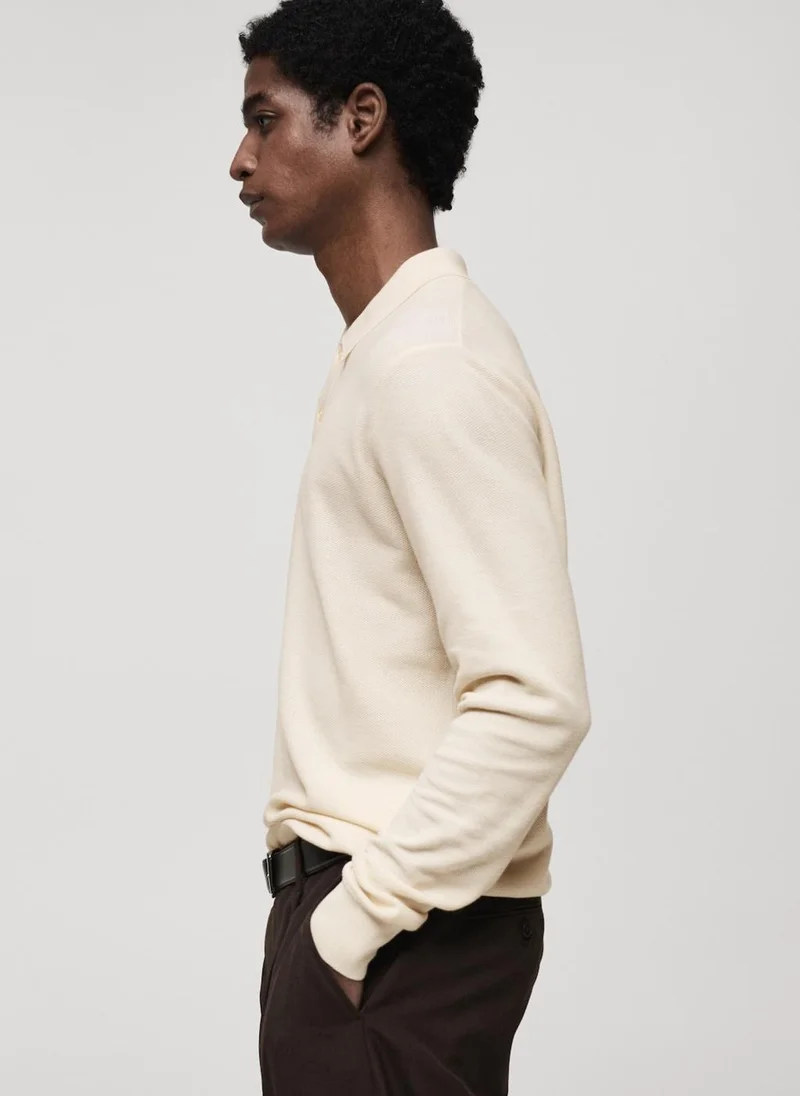 Mango Man Micro-Structured Cotton Blend Knitted Polo Shirt
