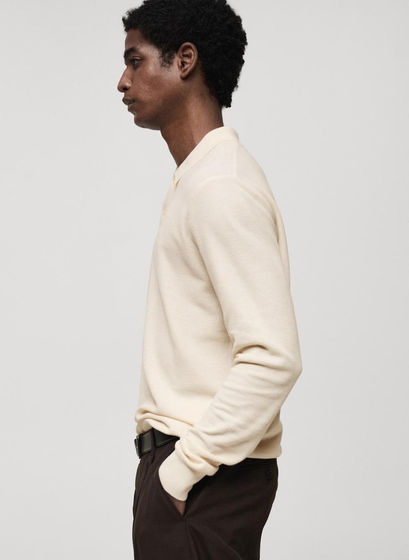 Mango Man Micro-Structured Cotton Blend Knitted Polo Shirt  - Image 3