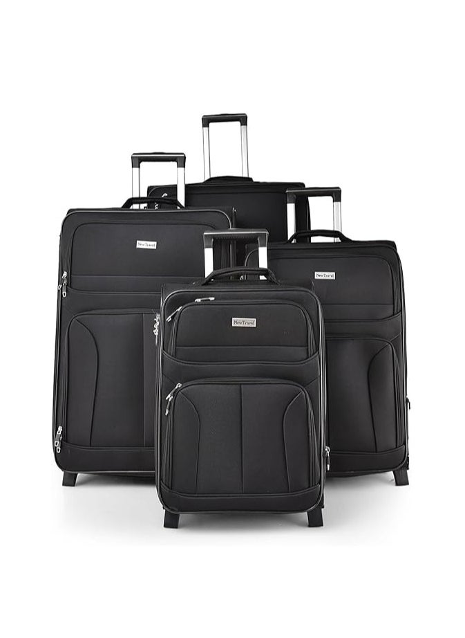 NEW TRAVEL - 4-Piece Soft Case Luggage Trolley Set Black - Image 1