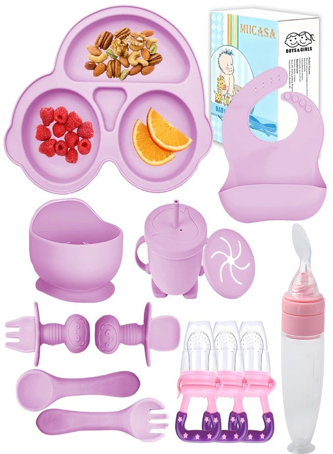 MIICASA Silicone Baby Feeding Set,Miicasa Baby Led Weaning Supplies Kit With Suction Bowl & Car Plate, Bib, Spoon, Fork, Cup - Food-Grade Silicone, Dishwasher-Safe, No BPAs - For 3+ Months - Image 1