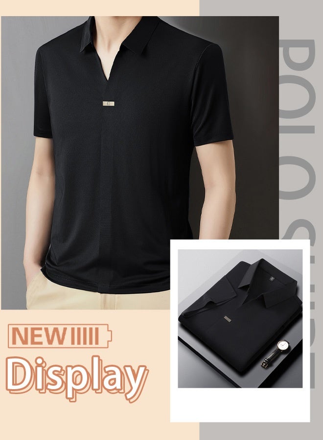 Men's polo shirt V-neck polo short-sleeved T-shirt Short-sleeved sports golf tennis T-shirt Casual V-neck summer shirt Classic polo shirt  - Image 5