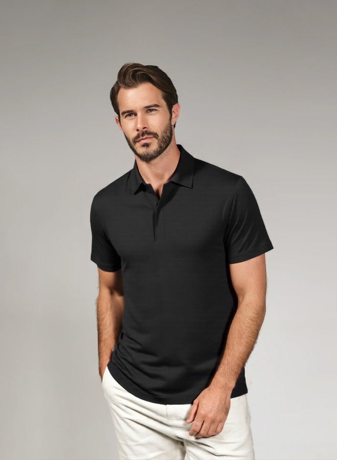 Men's Polo Shirt, Essential Polo Shirt, Casual Summer V-neck Polo Shirt - Image 2