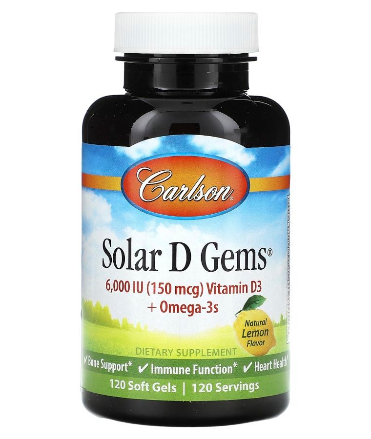 Solar D Gems®  Vitamin D3 + Omega-3s Natural Lemon 120 Soft Gels