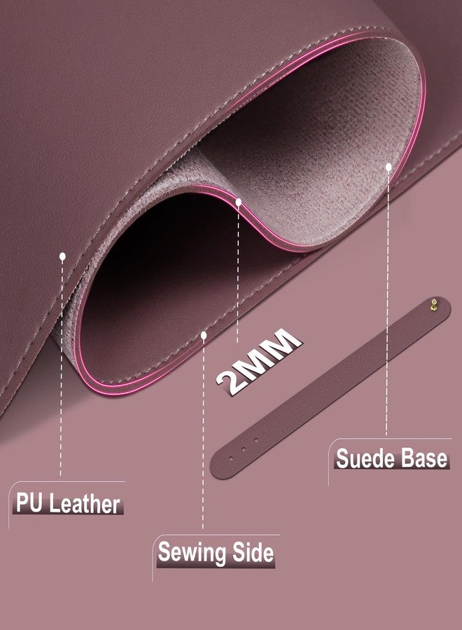 BLESWIN Leather Desk Pad Protector, 39.4'' X 17'' Large Mouse Pad, Office Desk Mat, Non-Slip PU Leather & Suede Base Desk Blotter, Laptop Desk Pad, Desktop Mat for Office Home, Dark Purple - Image 2