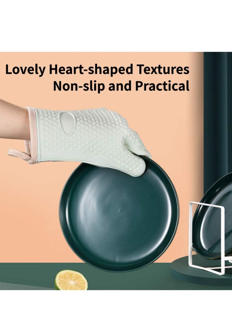 Oven Mitts,  Professional Heat Resistant Gloves Non-Slip Hand Protective Cooking Gloves Silicone and Cotton Double-Layer Heat Resistant Glove Silicone Gloves Oven Gloves BBQ Gloves - Image 4