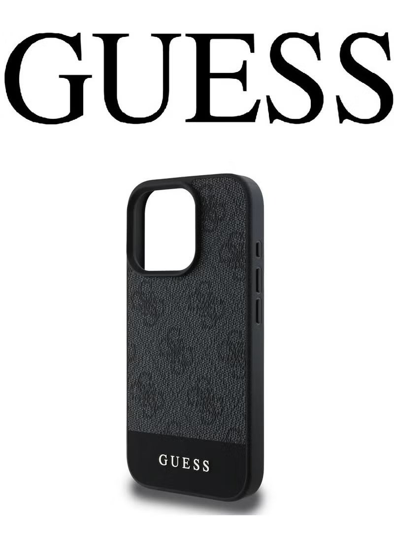 GUESS IPhone 16 Pro cover, with a logo and a leather design approved by the global brand Guess.  In Black - Image 3