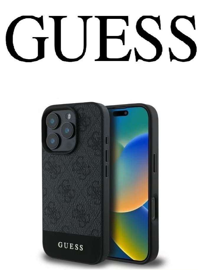 GUESS IPhone 16 Pro cover, with a logo and a leather design approved by the global brand Guess.  In Black - Image 5