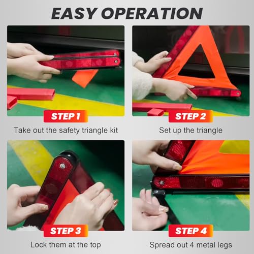 DASBET Emergency Warning Triangles | Roadside Safety Triangle, 3 Pack Foldable Warning Reflective Triangle with Case for Vehicles Breakdown - Image 3