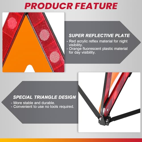 DASBET Emergency Warning Triangles | Roadside Safety Triangle, 3 Pack Foldable Warning Reflective Triangle with Case for Vehicles Breakdown - Image 4