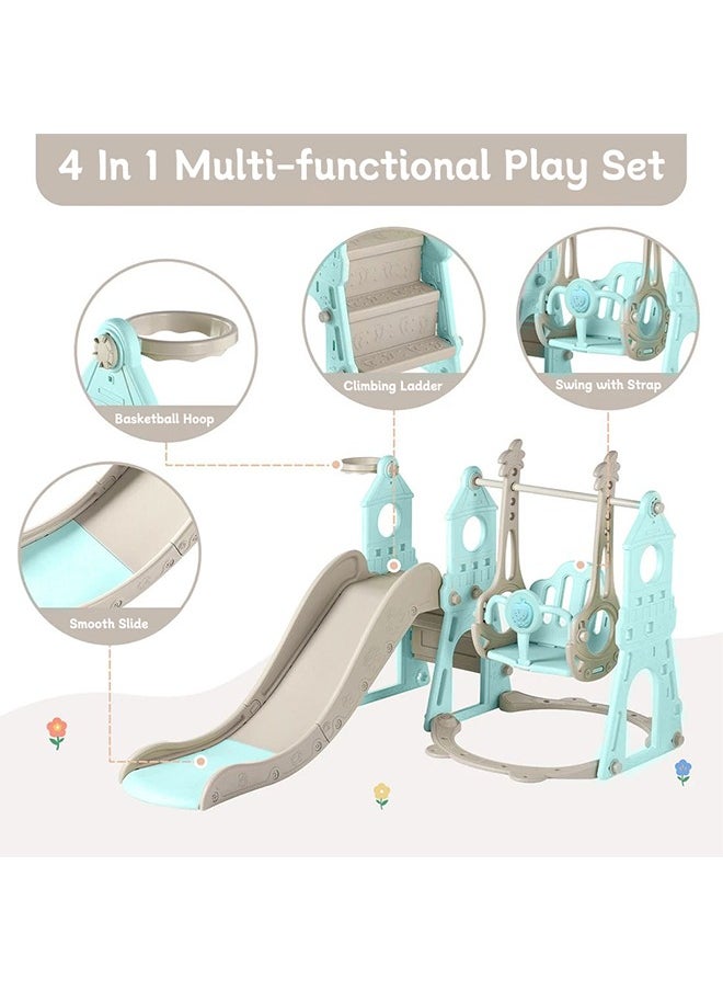 4 in 1 Toddler Slide and Swing Set, Baby Slide with Basketball Hoop, Indoor Outdoor Slide Toddler Playset Toddler Playground