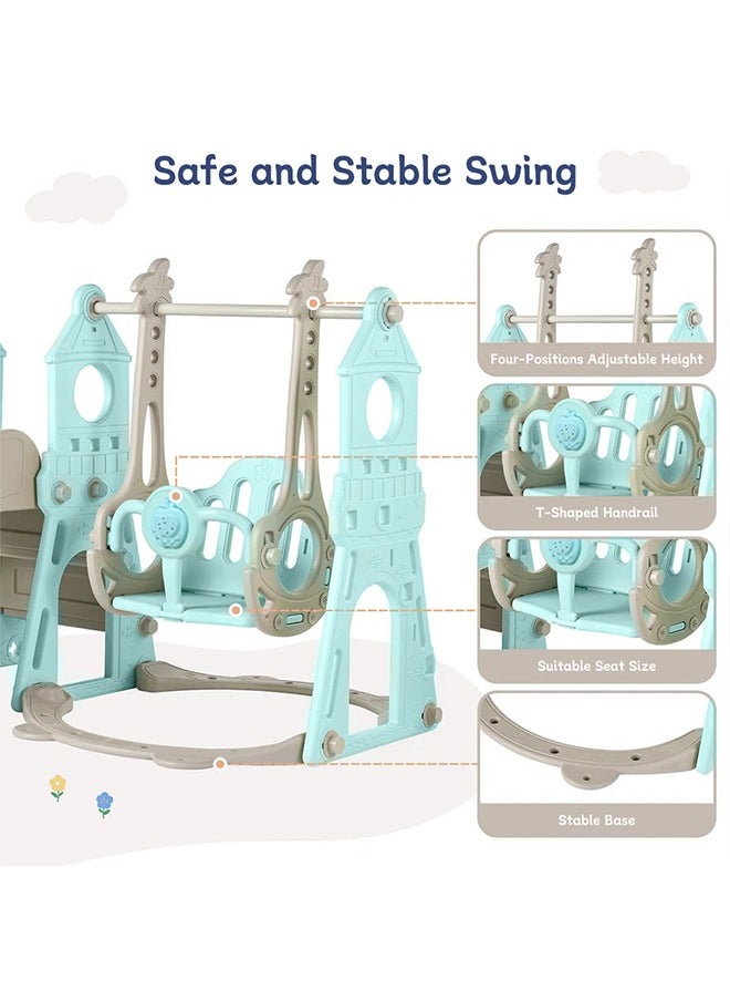 4 in 1 Toddler Slide and Swing Set, Baby Slide with Basketball Hoop, Indoor Outdoor Slide Toddler Playset Toddler Playground