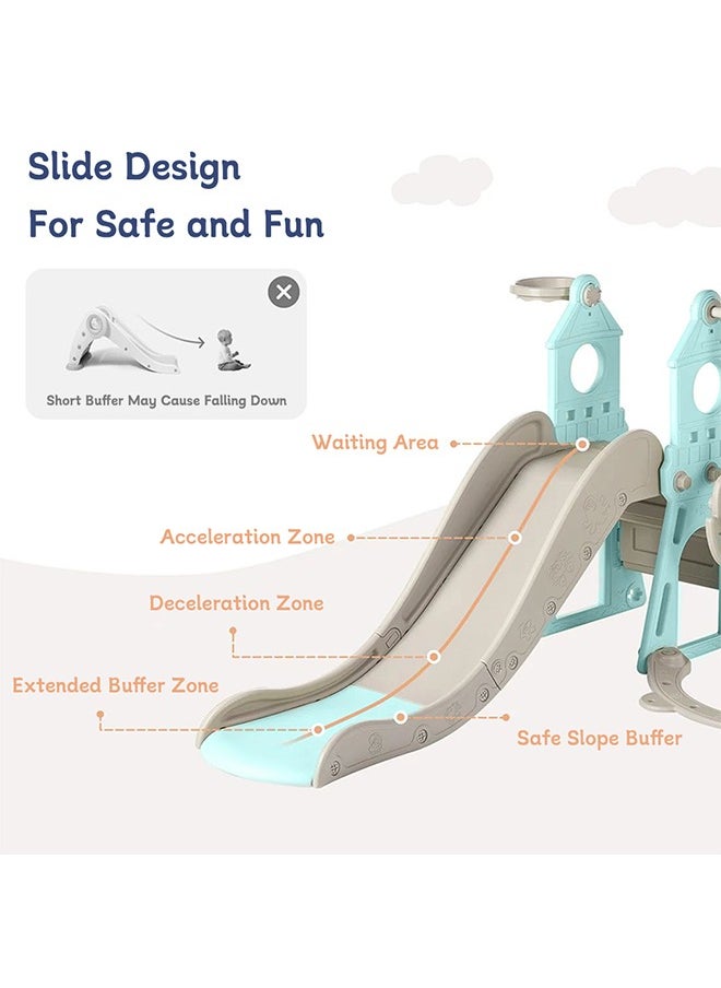 4 in 1 Toddler Slide and Swing Set, Baby Slide with Basketball Hoop, Indoor Outdoor Slide Toddler Playset Toddler Playground