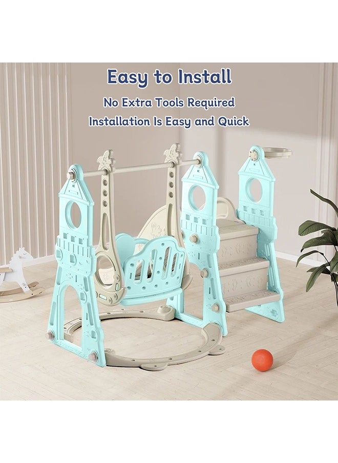 4 in 1 Toddler Slide and Swing Set, Baby Slide with Basketball Hoop, Indoor Outdoor Slide Toddler Playset Toddler Playground