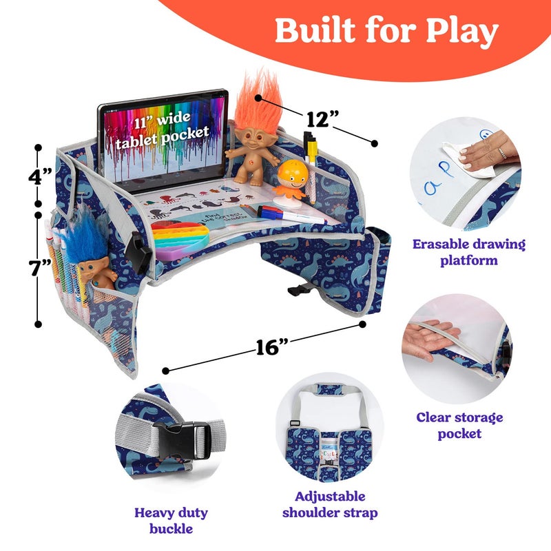PILLANI Kids Travel Tray for Car - Toddler Essentials for Road Trip, Carseat Tray for Kids Travel, Car Activities for Kids Ages 4-8 w/ Activity Sheets & Pens, Tablet Holder, Dry Erase Board,Cup Holder - Image 4