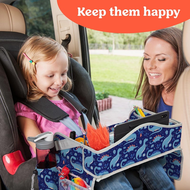 PILLANI Kids Travel Tray for Car - Toddler Essentials for Road Trip, Carseat Tray for Kids Travel, Car Activities for Kids Ages 4-8 w/ Activity Sheets & Pens, Tablet Holder, Dry Erase Board,Cup Holder - Image 2
