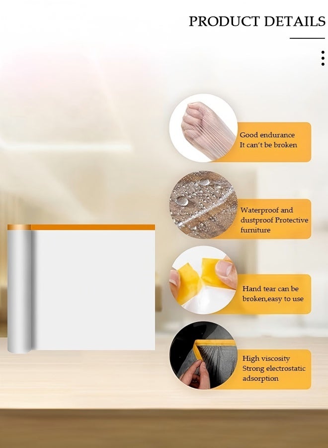 Plastic Drop Cloths, Waterproof Anti-Dust Furniture Cover With Adhesive Strip, Thicken Painters Drop Cloth, Disposable Plastic Cover for Painting Protection, Large Anti Dust Clear Cover for Sofa Furniture Floor Wall Protection - Image 2