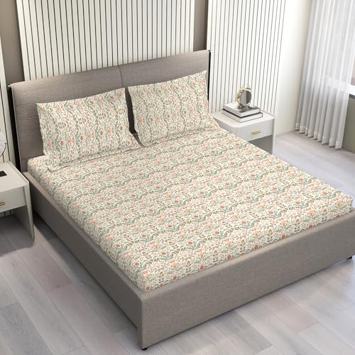 Layers Home Easy 100% Cotton Bedsheet Set for All Seasons - Lightweight, Moisture Absorbent, Machine Washable & Easy to Care - Gift for Housewarming & More - 144 TC - Queen Size (Beige) - Image 2