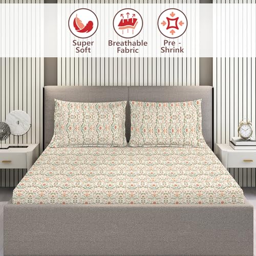 Layers Home Easy 100% Cotton Bedsheet Set for All Seasons - Lightweight, Moisture Absorbent, Machine Washable & Easy to Care - Gift for Housewarming & More - 144 TC - Queen Size (Beige) - Image 4