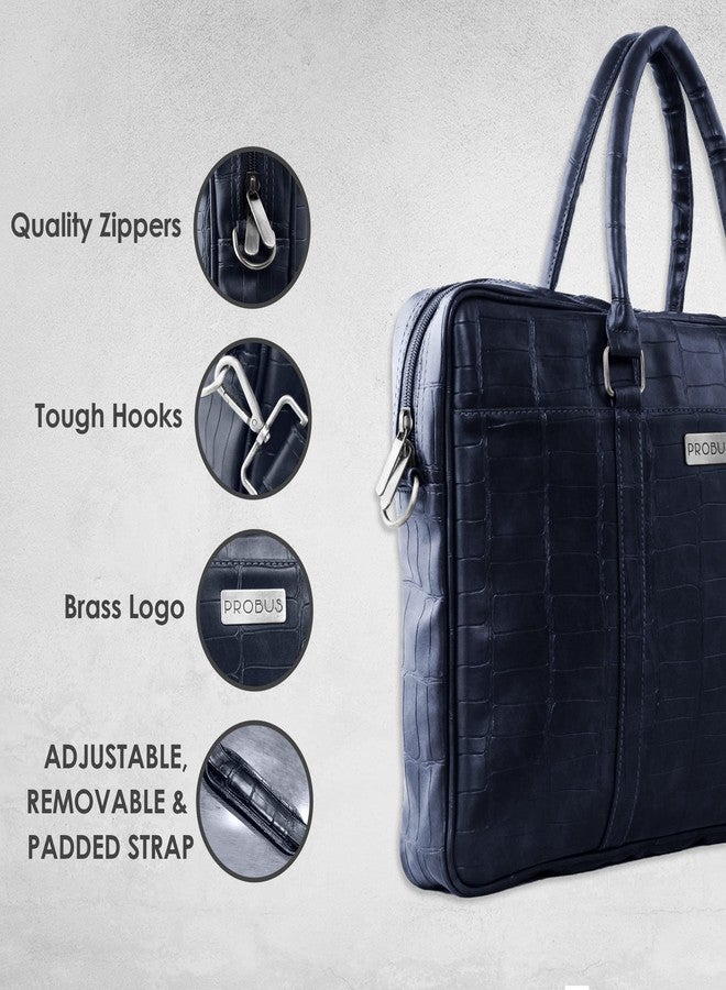 Probus Opulent Vegan Crocodile Leather Bag : Ethical Elegance Redefined for MacBook, Laptop, Notebook Messenger Bag Sleeve Case Cover Organizer Handbag - Blue - Image 2