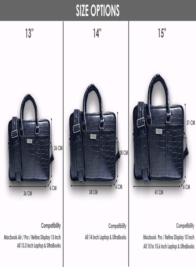 Probus Opulent Vegan Crocodile Leather Bag : Ethical Elegance Redefined for MacBook, Laptop, Notebook Messenger Bag Sleeve Case Cover Organizer Handbag - Blue - Image 3