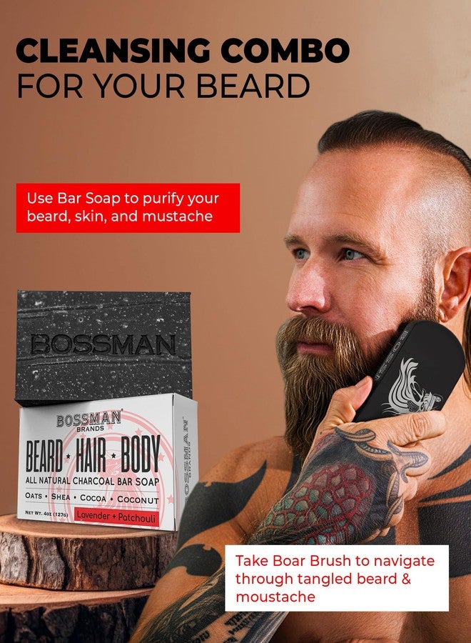 Bossman Big Boss Beard Care Kit for Men - Dad Gifts for Fathers Day, 7 Piece Beard Grooming Kit with Jelly Beard Oil, Beard Conditioner, Beard Balm, MUDstache Wax, Bar Soap, Metal Comb, Brush - (Gold - Image 3