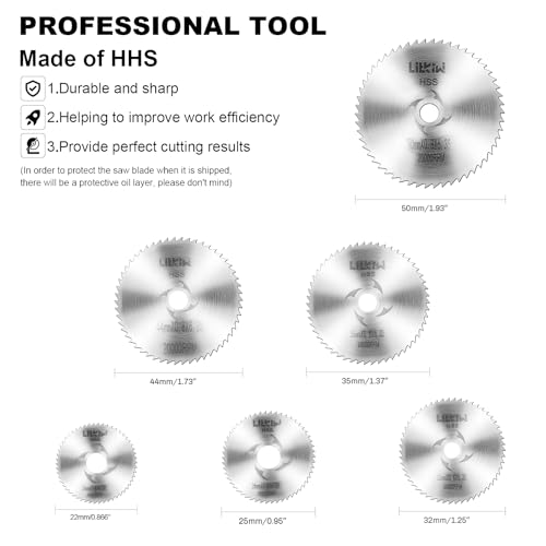 LitKiwi 7PCS Rotary Drill Saw Blades,with 1PCS 1/4" Hex Shank & 1PCS 1/8" Round Shank,HSS Saw Disc Wheel Cutting Blades for Drills Rotary Tools - Image 2