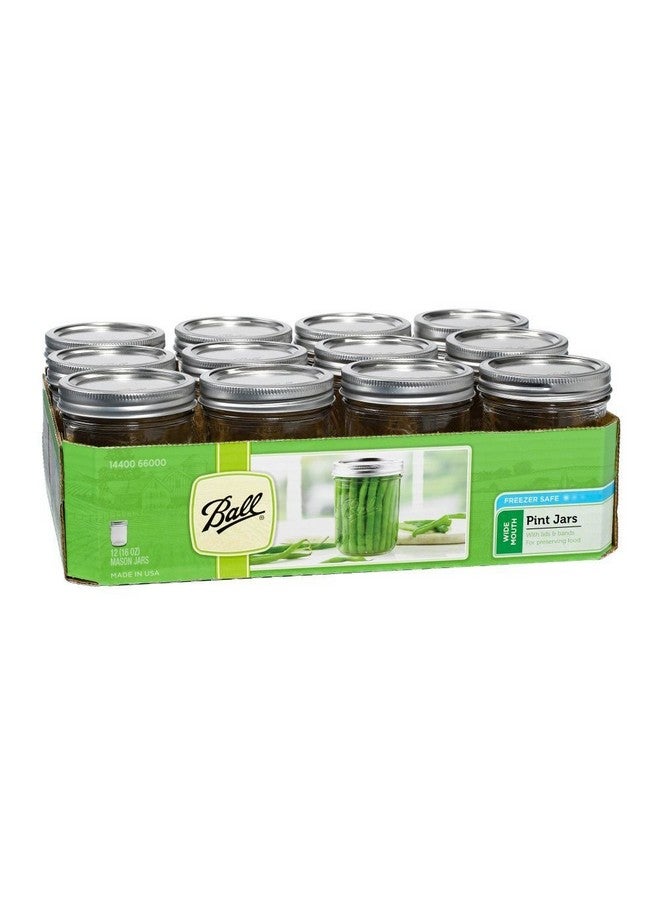 Ball Wide Mouth Pint 16-Ounce Glass Mason Jar with Lids and Bands, 12-Count - Image 1