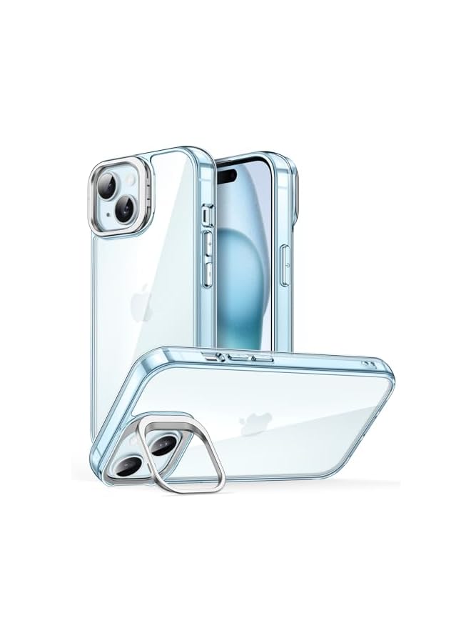 JETech Kickstand Case for iPhone 15 Plus 6.7-Inch, Built-in Camera Ring Stand, Non-Yellowing Shockproof Phone Bumper Cover, Anti-Scratch Clear Back (Blue) - Image 1
