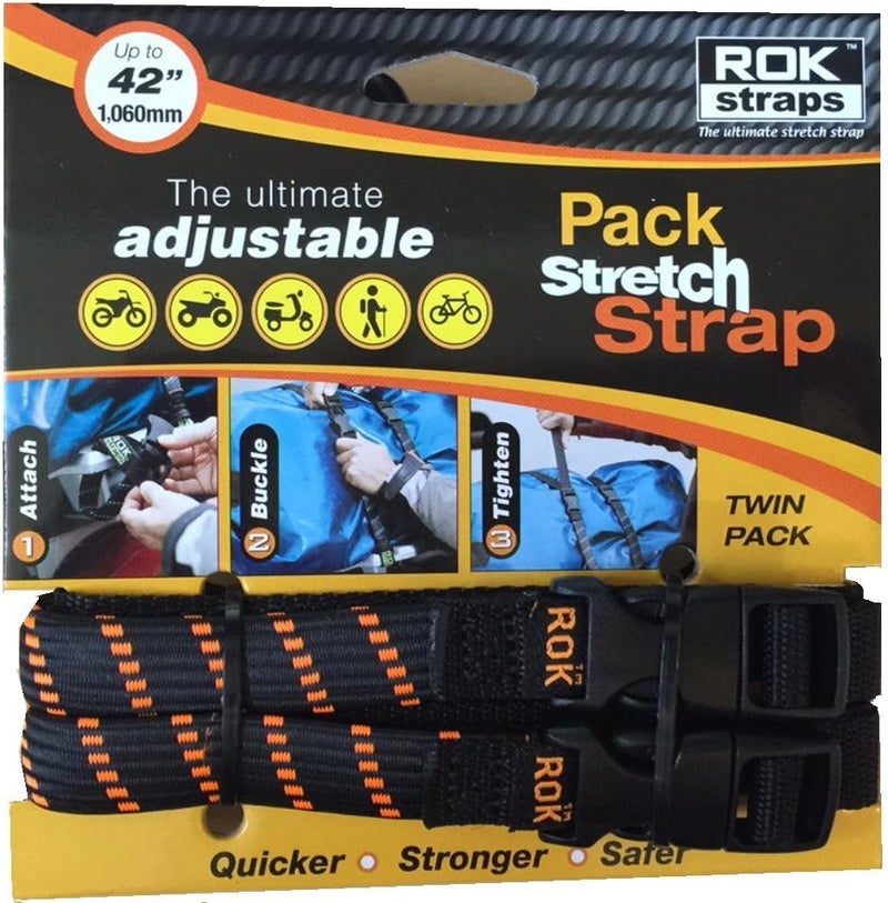 ROK Straps Adjustable Pack Stretch Strap - Black/Orange, 12" to 42" - Image 1