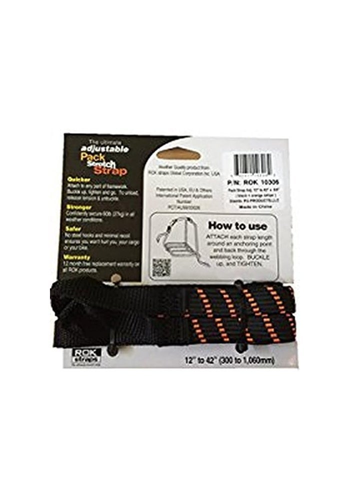 ROK Straps Adjustable Pack Stretch Strap - Black/Orange, 12" to 42" - Image 2