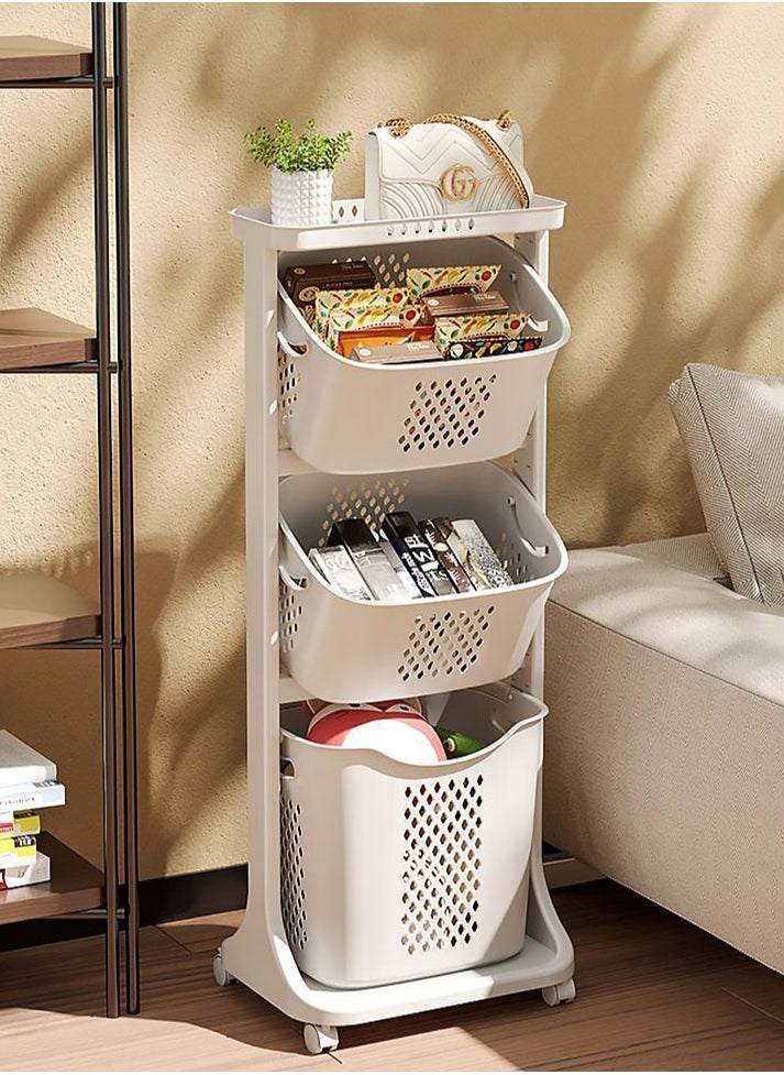 MissTiara 3-Layer Storage Rack,Basket With Wheel Rolling Laundry Sorter 3Tier Basket Stand,Toy Storage,Bathroom Storage, With 6 Side Hooks For Kitchen Bathroom Trolley Dirty Clothes Bag Washing Bin School Beauty Salon Utility Organizer Cart  - Image 2