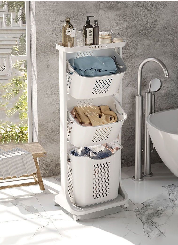 MissTiara 3-Layer Storage Rack,Basket With Wheel Rolling Laundry Sorter 3Tier Basket Stand,Toy Storage,Bathroom Storage, With 6 Side Hooks For Kitchen Bathroom Trolley Dirty Clothes Bag Washing Bin School Beauty Salon Utility Organizer Cart  - Image 4