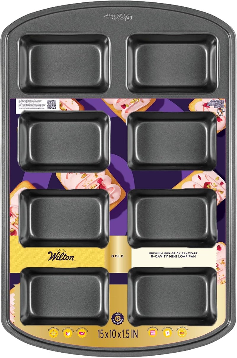 Wilton Gold Premium NonStick WarpResistant Bakeware Made without PFAs Mini Loaf Pan 8cavity 15 x 10 x 15 in Packaging May Vary - Image 1